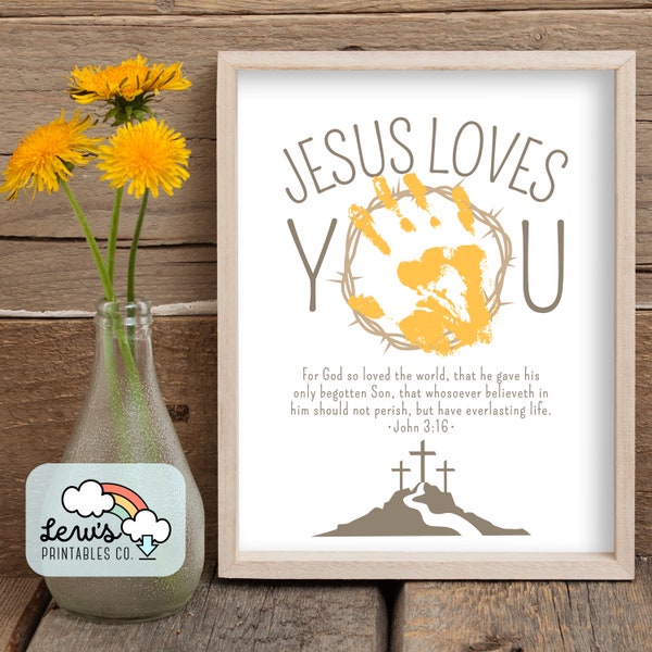 PRINTABLE Jesus Loves You + John 3:16 Handprint Art | Christian Child’s Craft | Easter Activity for Sunday School | Easter Keepsake Craft