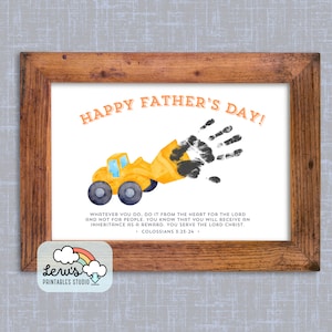 DRUCKBAR Christliche Vatertag Traktor Handabdruck Handwerk Kunst | Kind Geschenk Vater, Opa vom Baby, Kleinkind, Kind, Enkel | DIY Karte für Papa