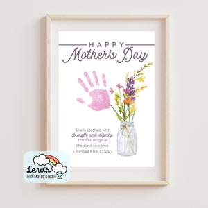 IMPRIMÍVEL Flores do Dia das Mães Cristãs em Jarra Arte Artesanal | Presente infantil para mãe de bebê, criança pequena, criança, neto | Cartão de mamãe faça você mesmo