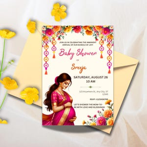 Sreemantham für Ihre indische Babyparty, Valaikappu oder Godh Barai oder Seemantham Einladungskarten einladen, Sofort Download