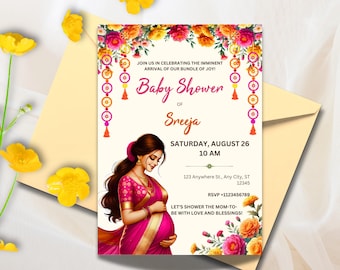 Sreemantham invite for your Indian Baby Shower, Valaikappu or Godh Barai or Seemantham Invitation Cards, Instant Download