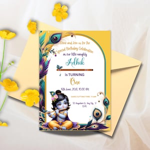 Krishna Invitation, Editable Indian Krishna Theme Invitation, Lord Krishna Invites for Birthday, Krishna Theme Mobile Invitation