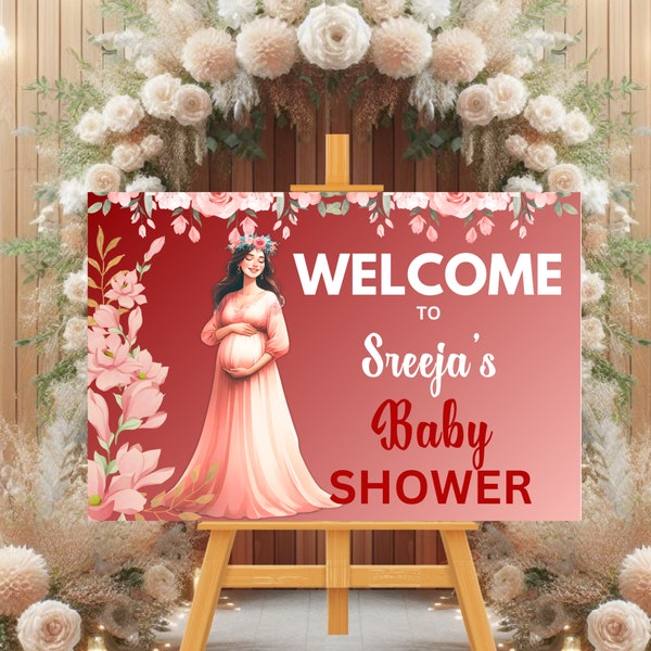 Seemantham Welcome Board for Indian Baby Shower or Sreemantham Welcome Sign for Godh Bharai, Valaikappu, Instant Digital Download