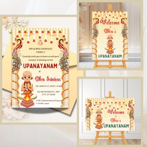 Upanayanam Bundle: Upanayanam Invite, Customizable Upanayanam Invitation & Welcome Sign for Thread Ceremony, Janoi, Upanayanam, Yagnopavith
