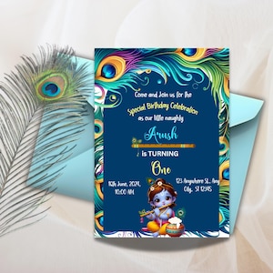 Krishna Invitation, Editable Indian Krishna Theme Invitation, Lord Krishna Invites for Birthday, Krishna Theme Mobile Invitation