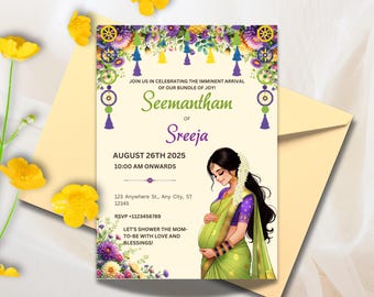 Sreemantham invite for your Indian Baby Shower, Valaikappu or Godh Barai or Seemantham Invitation Cards, Instant Download