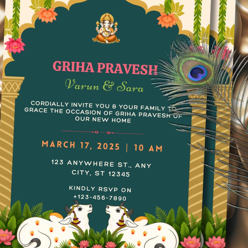 Buy Indian Housewarming Invitation, Customizable Invitation for Indian ...