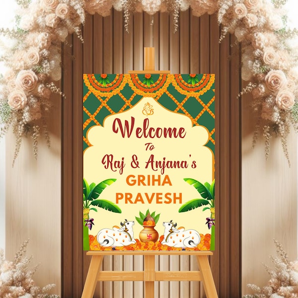 Indian Housewarming Welcome Sign, Customizable Welcome Sign for Indian house warming, Grihapravesh Signs, gruhapravesam Welcome Sign