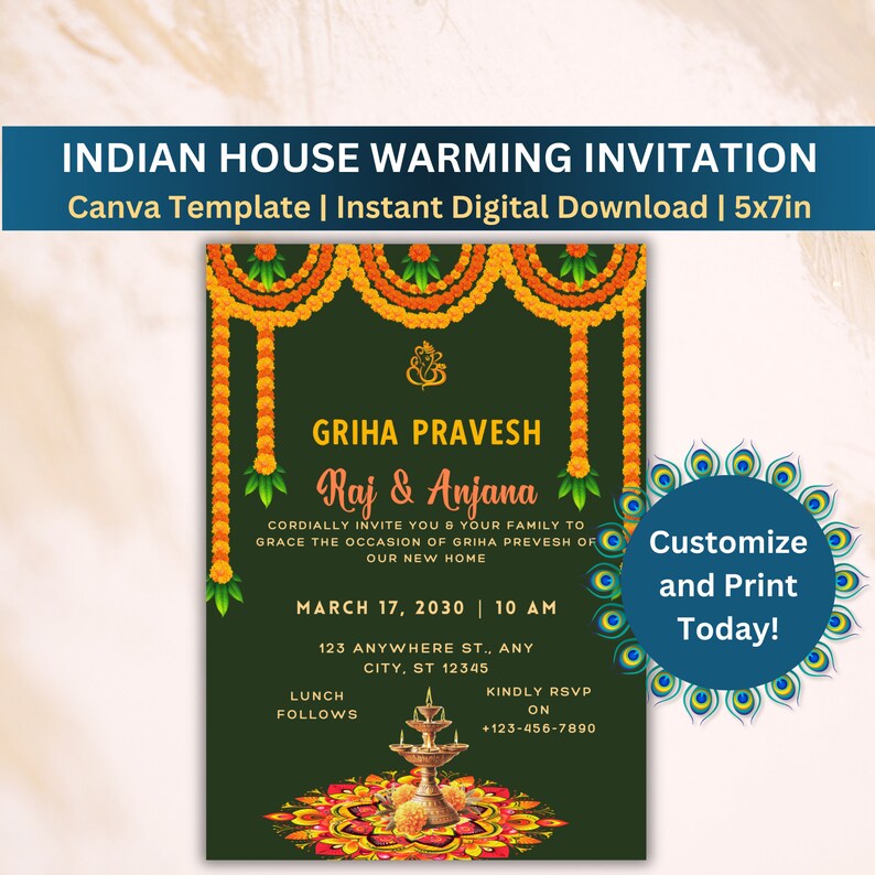 Indian Housewarming Invitation, Customizable Invitation for Indian ...