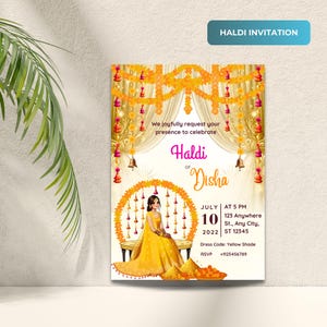 Invitación Haldi para su evento Haldi, invitación Haldi personalizable para la ceremonia Haldi, plantilla de invitaciones digitales Haldi