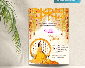 Invitación Haldi para su evento Haldi, invitación Haldi personalizable para la ceremonia Haldi, plantilla de invitaciones digitales Haldi