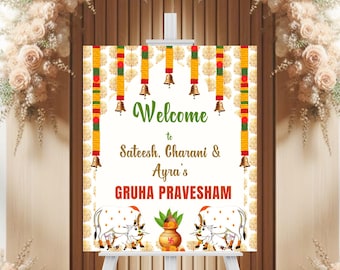 Indian Housewarming Welcome Sign, Customizable Welcome Sign, Grihapravesh Signs, gruhapravesam Welcome Sign