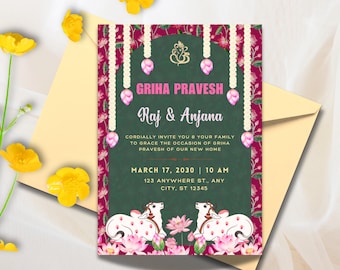 Indian Housewarming Invitation, Customizable Invitation for Indian house warming, Grihapravesh Invites, gruhapravesam invitation
