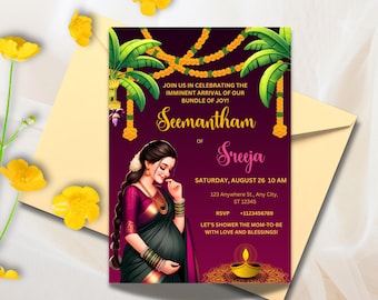 Sreemantham invite for your Indian Baby Shower, Valaikappu or Godh Barai or Seemantham Invitation Cards, Instant Download
