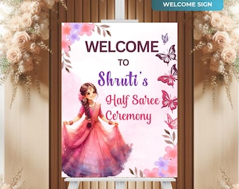 Half Saree Ceremony Welcome Sign, Customizable South Indian Puberty Ceremony or Half Saree Function Welcome Sign, Instant Download