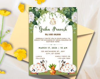Indian Housewarming Invitation, Customizable Invitation for Indian house warming, Grihapravesh Invites, gruhapravesam invitation