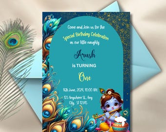 Krishna Invitation, Editable Indian Krishna Theme Invitation, Lord Krishna Invites for Birthday, Krishna Theme Mobile Invitation