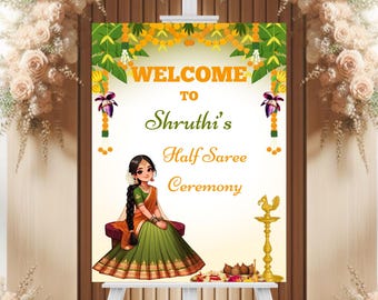Half Saree Ceremony Welcome Sign, Customizable South Indian Puberty Ceremony or Half Saree Function Welcome Sign