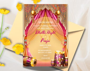 Dholki Invitation, Editable Colorful Invitation for Dholki Night, Dholki Invite Card for your Dholki Night, Digital Download