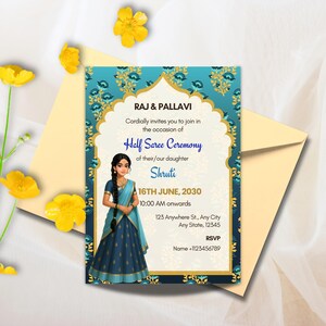 Half Saree Ceremony Invitation: Editable Template (Digital Download)