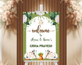 Indian Housewarming Welcome Sign, Customizable Welcome Sign for Indian house warming, Grihapravesh Signs, gruhapravesam Welcome Sign