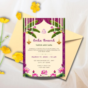 Indian Housewarming Invitation, Customizable Invitation for Indian house warming, Grihapravesh Invites, gruhapravesam invitation
