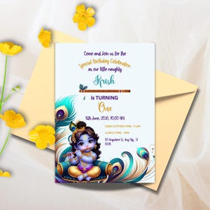 Krishna Invitation, Editable Indian Krishna Theme Invitation, Lord Krishna Invites for Birthday, Krishna Theme Mobile Invitation