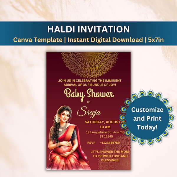 Sreemantham invite for your Indian Baby Shower, Valaikappu or Godh Barai or Seemantham Invitation Cards, Instant Download