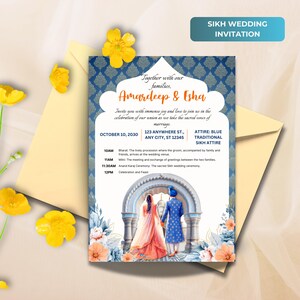 Sikh-huwelijksuitnodiging, aanpasbare Punjabi-huwelijksuitnodiging voor Anand Karaj-ceremonie, Indiase sikh-trouwkaart, instant digitale download