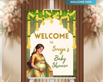 Seemantham Welcome Board for Indian Baby Shower or Sreemantham Welcome Sign for Godh Bharai, Valaikappu, Instant Digital Download