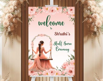 Half Saree Ceremony Welcome Sign, Customizable South Indian Puberty Ceremony or Half Saree Function Welcome Sign