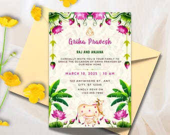 Faire-part de pendaison de crémaillère indienne, invitation personnalisable pour une pendaison de crémaillère indienne, invitations Grihapravesh, invitation gruhapravesam