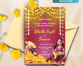 Dholki Invitation 5x7", Editable Colorful Invitation for Dholki Night, Dholki Invite Card for your Dholki Night for Muslim wedding