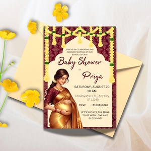 Invitation Sreemantham pour votre baby shower indienne, cartes d&#39;invitation Valaikappu ou Godh Barai ou Seemantham, téléchargement immédiat