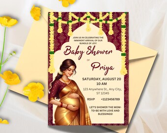 Sreemantham invite for your Indian Baby Shower, Valaikappu or Godh Barai or Seemantham Invitation Cards, Instant Download
