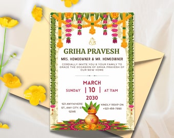 Indian Housewarming Invitation, Customizable Invitation for Indian house warming, Grihapravesh Invites, gruhapravesam invitation