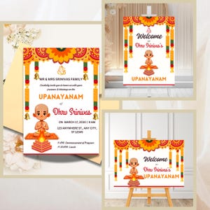 Upanayanam Bundle: Upanayanam Invite, Customizable Upanayanam Invitation & Welcome Sign for Thread Ceremony, Janoi, Upanayanam, Yagnopavith