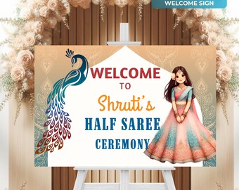 Half Saree Ceremony Welcome Sign, Customizable South Indian Puberty Ceremony or Half Saree Function Welcome Sign, Instant Digital Download