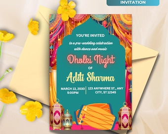Dholki Invitation 5x7", Editable Colorful Invitation for Dholki Night, Dholki Invite Card for your Dholki Night, Digital Download