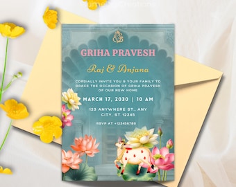 Indian Housewarming Invitation, Customizable Invitation for Indian house warming, Grihapravesh Invites, gruhapravesam invitation
