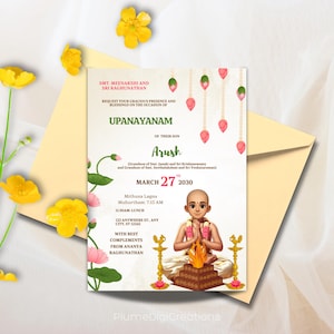 Upanayanam Invitation Template: Customizable Thread Ceremony Invite (Digital Download, 5x7in Canva Template)