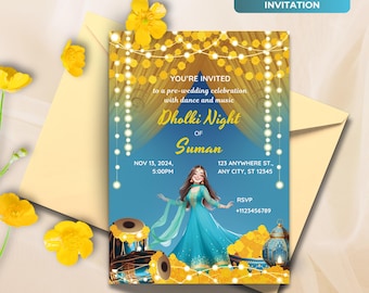 Dholki Invitation 5x7", Editable Invitation for Dholki Night, Dholki Invite Card for your Dholki Night as Muslim Dholki night invite