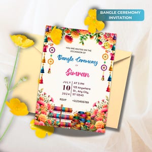 Invitación a la ceremonia de brazaletes para la ceremonia Choora, invitación de boda punjabi, invitaciones Chura, descarga digital