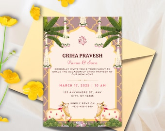 Indian Housewarming Invitation: Grihapravesh Canva Template (5x7 Digital Download)