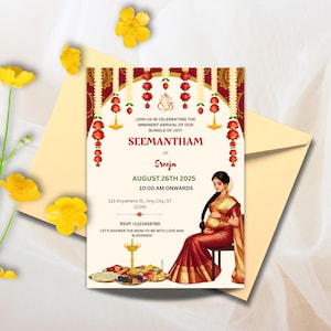 Sreemantham für Ihre indische Babyparty, Valaikappu oder Godh Barai oder Seemantham Einladungskarten einladen, Sofort Download