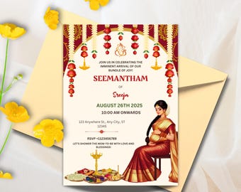 Sreemantham invite for your Indian Baby Shower, Valaikappu or Godh Barai or Seemantham Invitation Cards, Instant Download