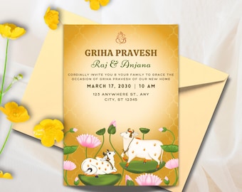 Indian Housewarming Invitation, Editable Invitation for Indian house warming, Grihapravesh Invites, gruhapravesam invitation
