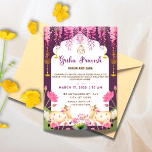 Indiase housewarmingsuitnodiging, aanpasbare uitnodiging voor Indiase housewarming, Grihapravesh nodigt, gruhapravesam-uitnodiging