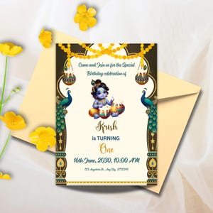 Krishna Invitation, Editable Indian Krishna Theme Invitation, Lord Krishna Invites for Birthday, Krishna Theme Mobile Invitation