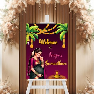 Seemantham Willkommensschild für indische Babyparty oder Sreemantham Willkommensschild für Godh Bharai, Valaikappu, sofortiger digitaler Download